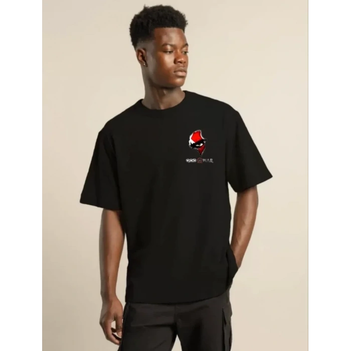 MARSiLYAN- Unisex Bisiklet Yaka Baskılı Oversize T-Shirt - Siyah