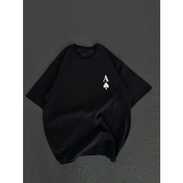 MARSiLYAN- Unisex Bisiklet Yaka Baskılı Oversize T-Shirt - Siyah