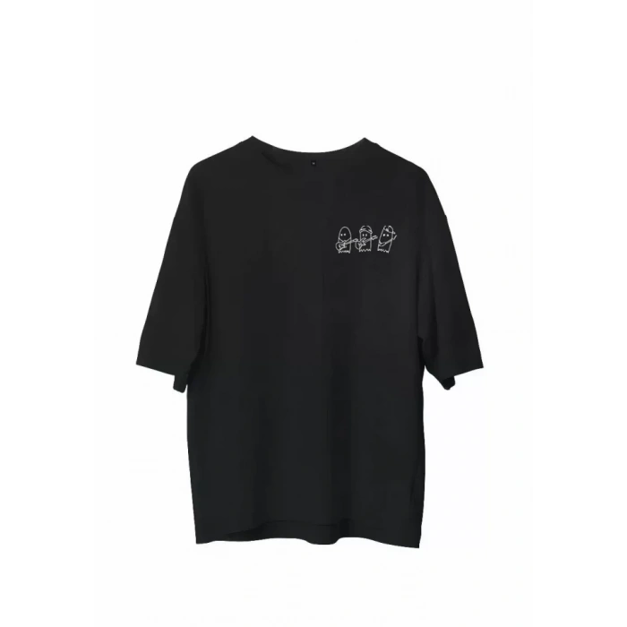 MARSiLYAN- Unisex Bisiklet Yaka Baskılı Oversize T-Shirt - Siyah