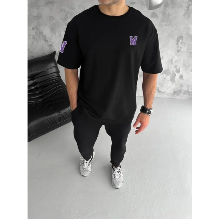 MARSiLYAN- Unisex Bisiklet Yaka Baskılı Oversize T-Shirt - Siyah