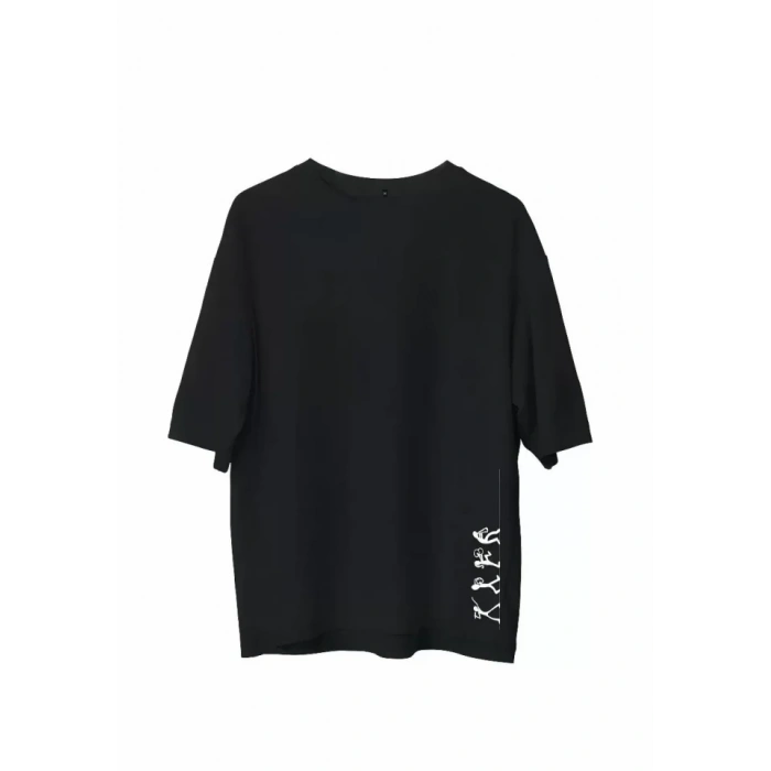MARSiLYAN- Unisex Bisiklet Yaka Baskılı Oversize T-Shirt - Siyah