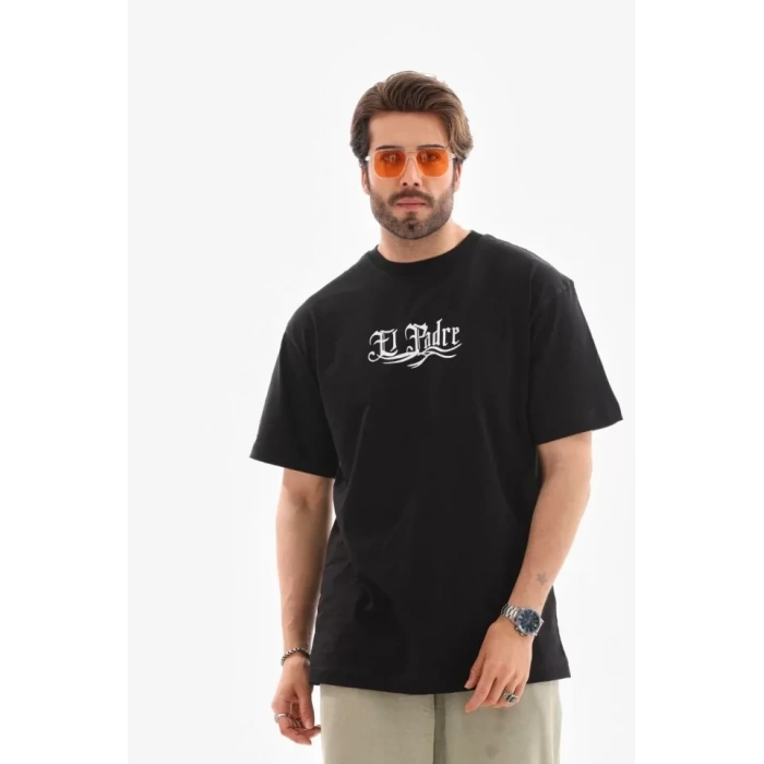 MARSiLYAN- Unisex Bisiklet Yaka Baskılı Oversize T-Shirt - Siyah