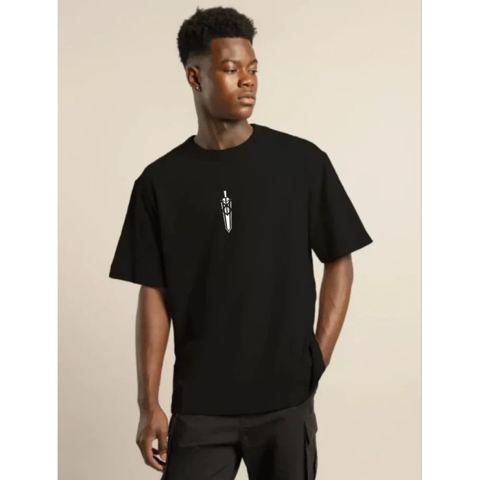 MARSiLYAN- Unisex Bisiklet Yaka Baskılı Oversize T-Shirt - Siyah