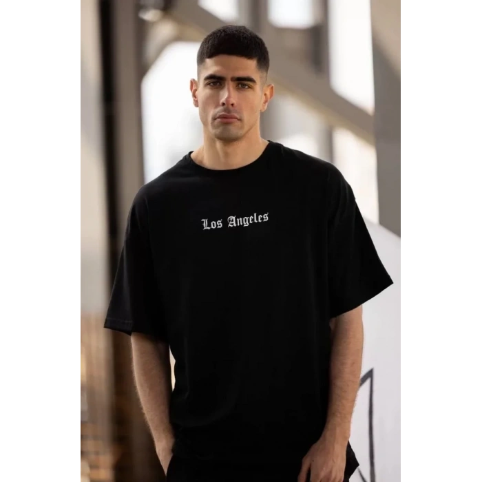 MARSiLYAN- Unisex Bisiklet Yaka Baskılı Oversize T-Shirt - Siyah