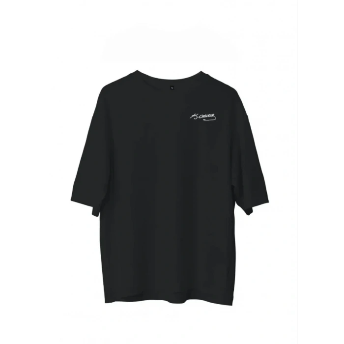 MARSiLYAN- Unisex Bisiklet Yaka Baskılı Oversize T-Shirt - Siyah