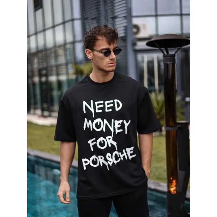 MARSiLYAN- Unisex Bisiklet Yaka Baskılı Oversize T-Shirt - Siyah