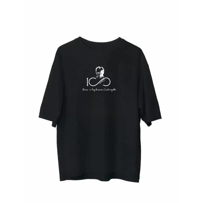 MARSiLYAN- Unisex Bisiklet Yaka Baskılı Oversize T-Shirt - Siyah