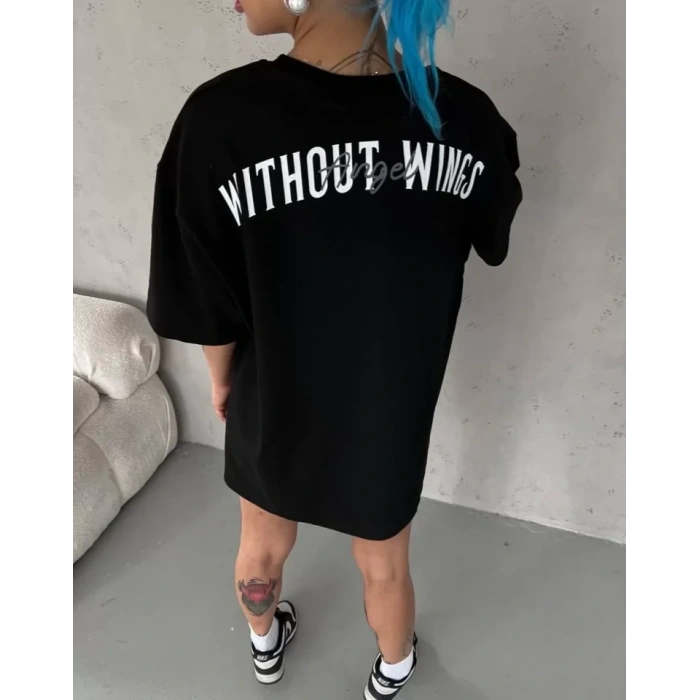 MARSiLYAN- Unisex Bisiklet Yaka Baskılı Oversize T-Shirt - Siyah