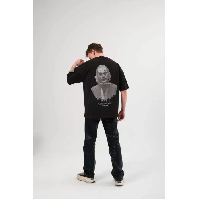 MARSiLYAN- Unisex Bisiklet Yaka Baskılı Oversize T-Shirt - Siyah