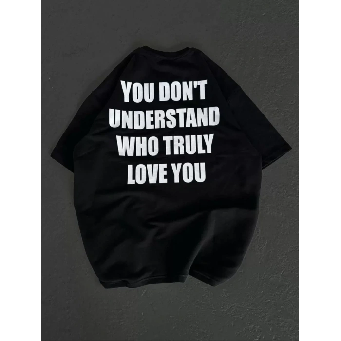 MARSiLYAN- Unisex Bisiklet Yaka Baskılı Oversize T-Shirt - Siyah