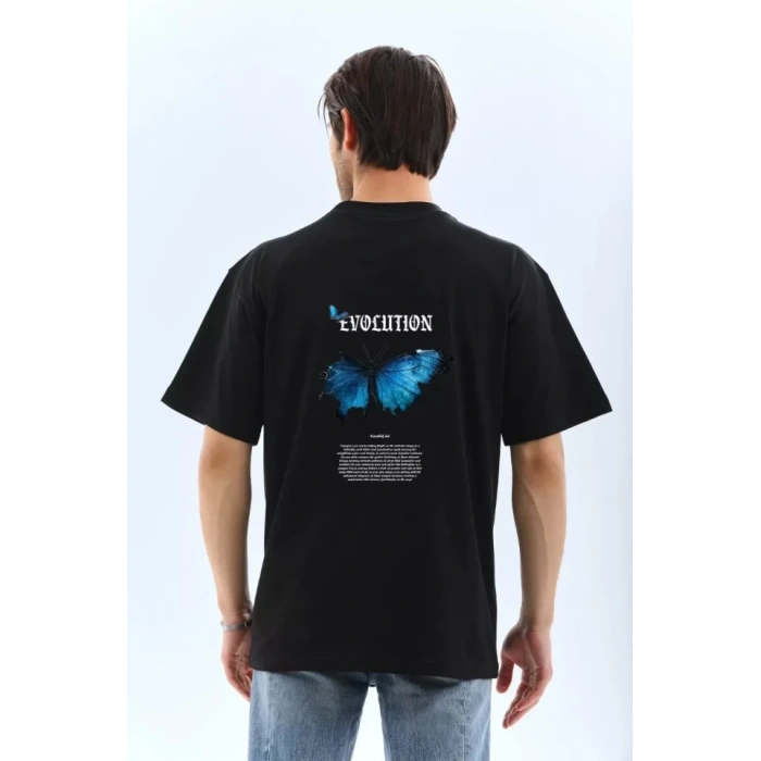 MARSiLYAN- Unisex Bisiklet Yaka Baskılı Oversize T-Shirt - Siyah