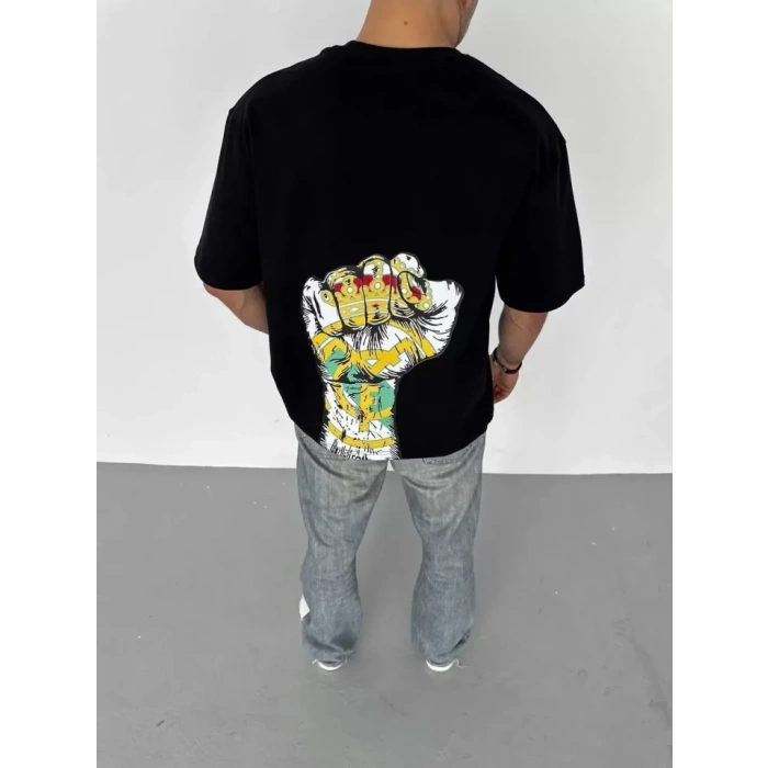 MARSiLYAN- Unisex Bisiklet Yaka Baskılı Oversize T-Shirt - Siyah