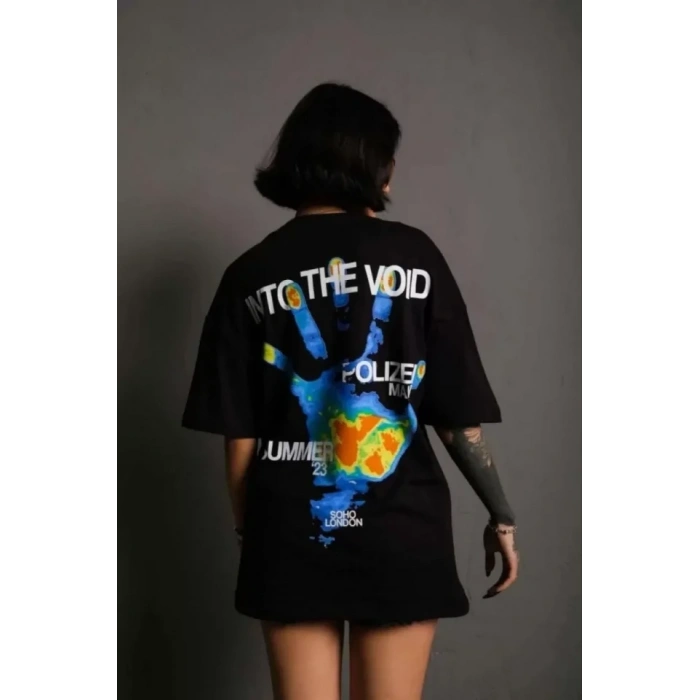 MARSiLYAN- Unisex Bisiklet Yaka Baskılı Oversize T-Shirt - Siyah