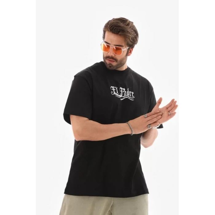 MARSiLYAN- Unisex Bisiklet Yaka Baskılı Oversize T-Shirt - Siyah