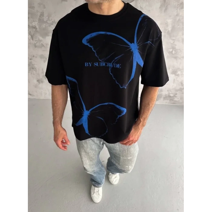 MARSiLYAN- Unisex Bisiklet Yaka Baskılı Oversize T-Shirt - Siyah