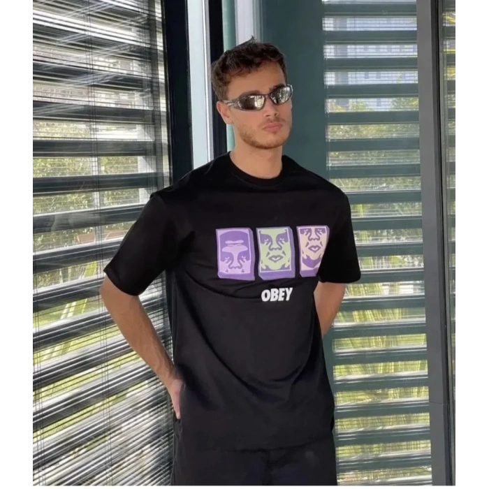 MARSiLYAN- Unisex Bisiklet Yaka Baskılı Oversize T-Shirt - Siyah