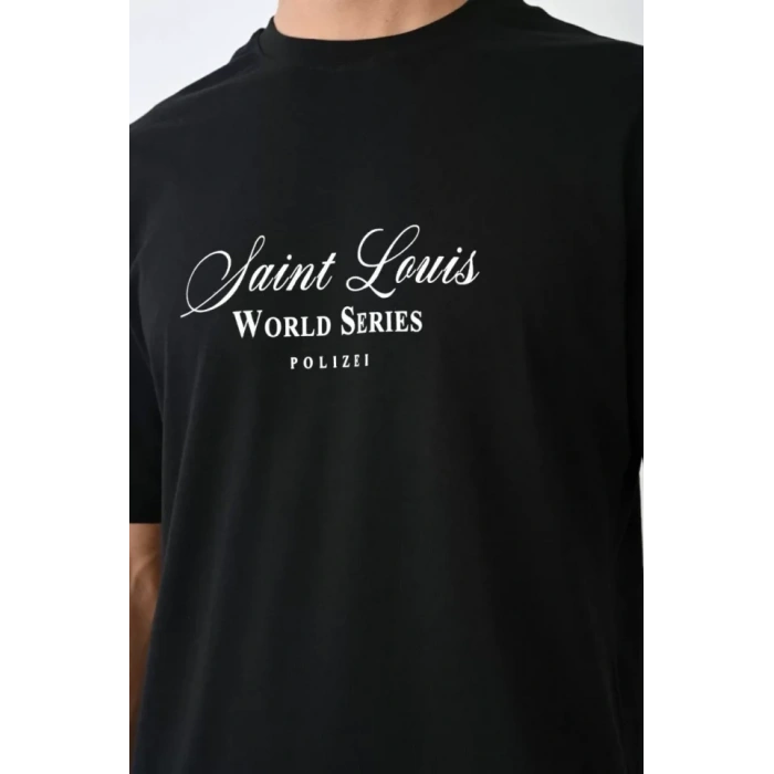 MARSiLYAN- Unisex Bisiklet Yaka Baskılı Oversize T-Shirt - Siyah