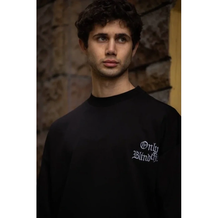 MARSiLYAN- Unisex Bisiklet Yaka Baskılı Oversize T-Shirt - Siyah