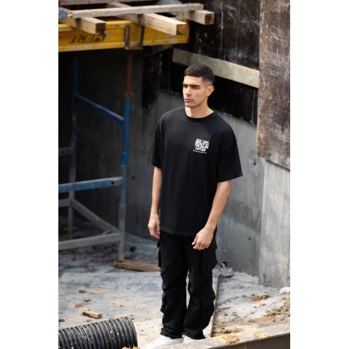 MARSiLYAN- Unisex Bisiklet Yaka Baskılı Oversize T-Shirt - Siyah