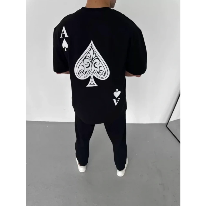 MARSiLYAN- Unisex Bisiklet Yaka Baskılı Oversize T-Shirt - Siyah
