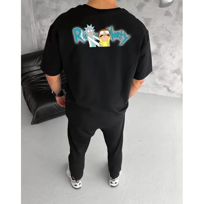 MARSiLYAN- Unisex Bisiklet Yaka Baskılı Oversize T-Shirt - Siyah