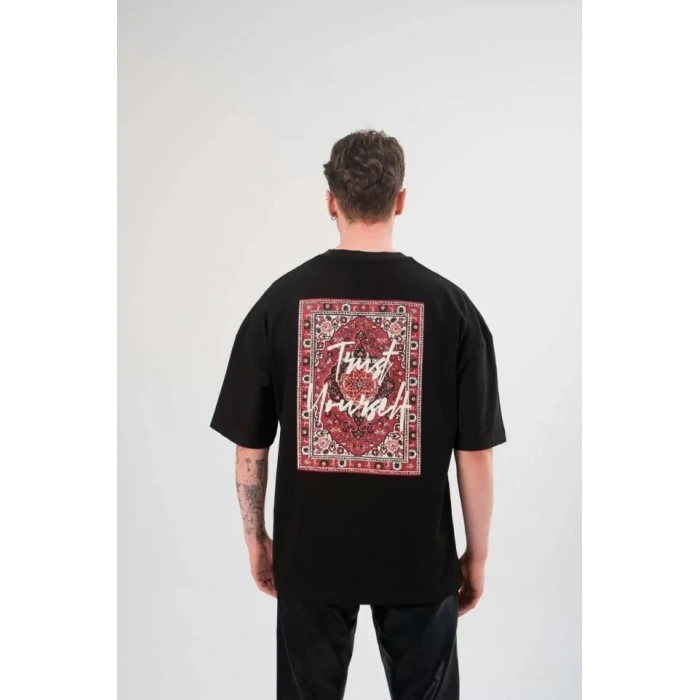 MARSiLYAN- Unisex Bisiklet Yaka Baskılı Oversize T-Shirt - Siyah