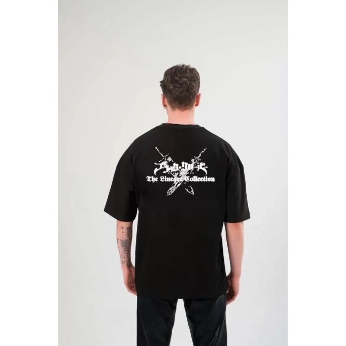 MARSiLYAN- Unisex Bisiklet Yaka Baskılı Oversize T-Shirt - Siyah