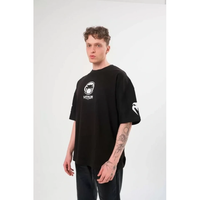 MARSiLYAN- Unisex Bisiklet Yaka Baskılı Oversize T-Shirt - Siyah