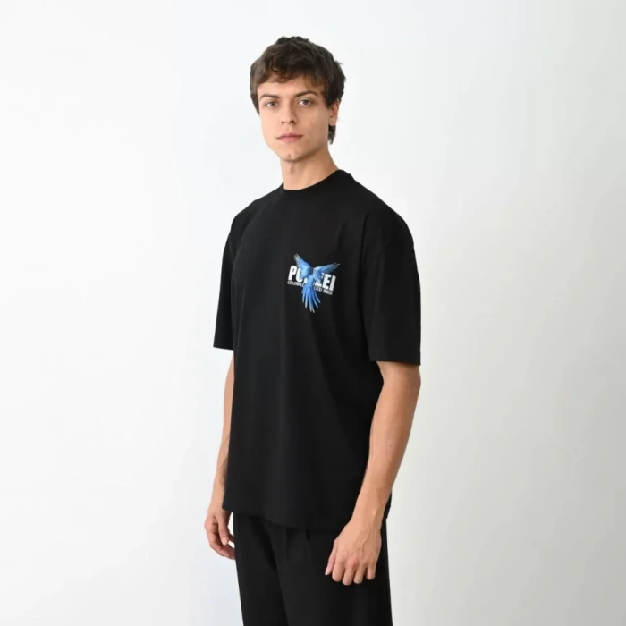 MARSiLYAN- Unisex Bisiklet Yaka Baskılı Oversize T-Shirt - Siyah
