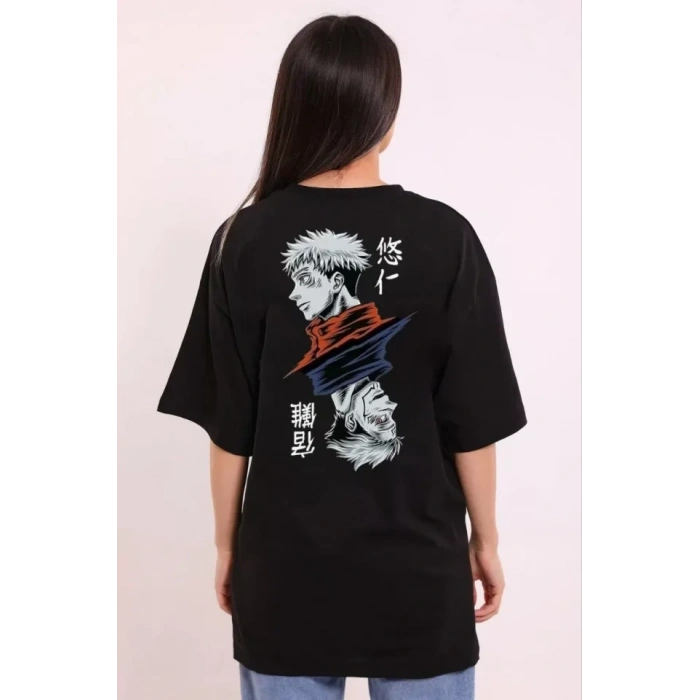 MARSiLYAN- Unisex Bisiklet Yaka Baskılı Oversize T-Shirt - Siyah