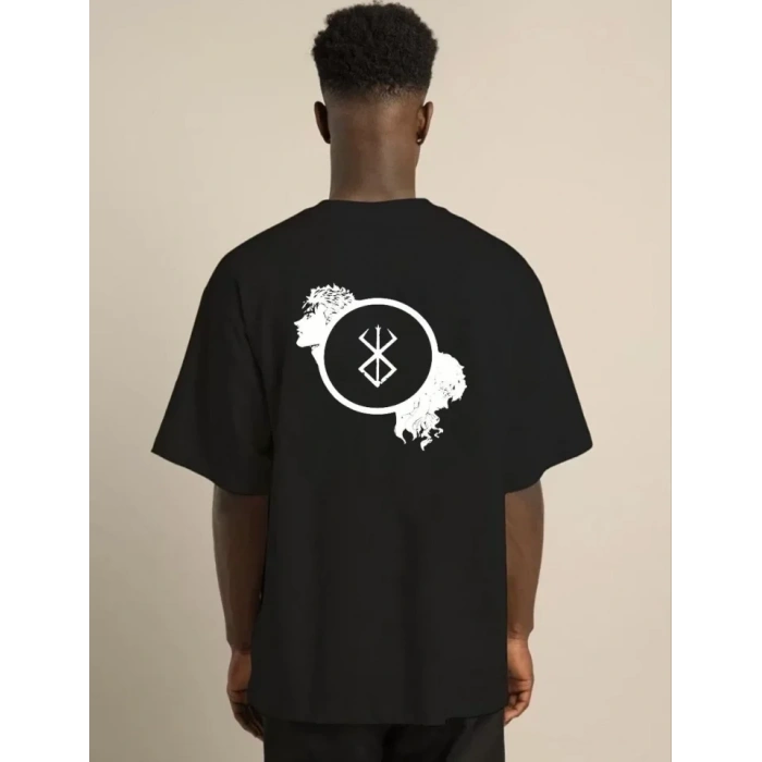 MARSiLYAN- Unisex Bisiklet Yaka Baskılı Oversize T-Shirt - Siyah