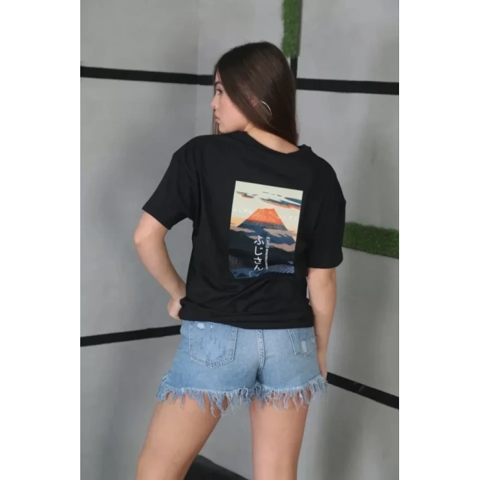 MARSiLYAN- Unisex Bisiklet Yaka Baskılı Oversize T-Shirt - Siyah