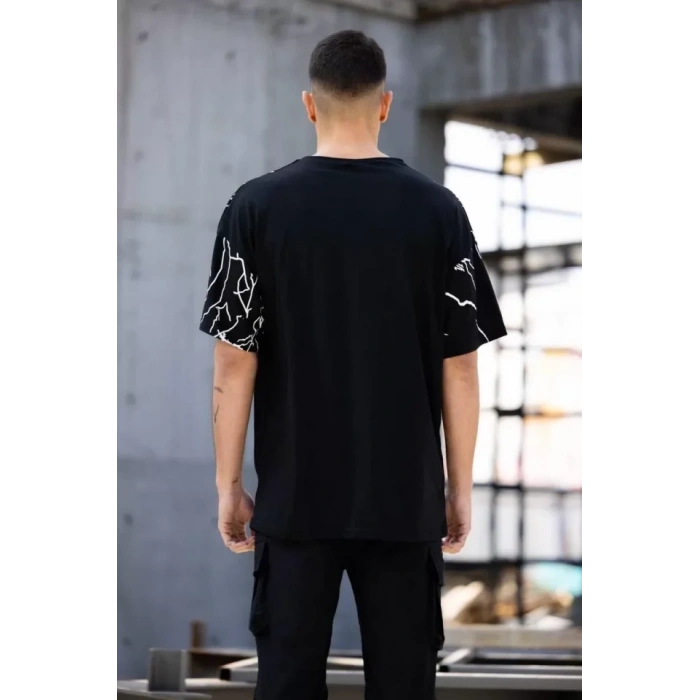 MARSiLYAN- Unisex Bisiklet Yaka Baskılı Oversize T-Shirt - Siyah