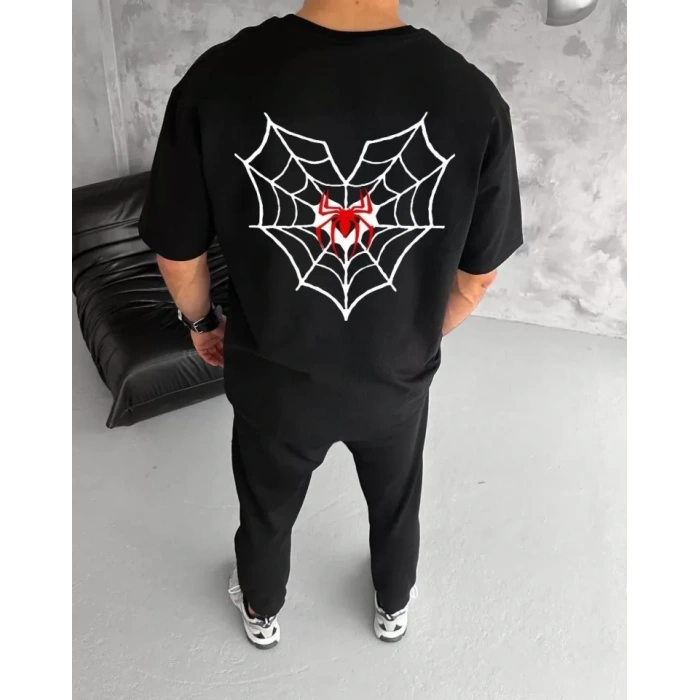 MARSiLYAN- Unisex Bisiklet Yaka Baskılı Oversize T-Shirt - Siyah