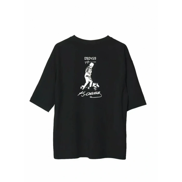 MARSiLYAN- Unisex Bisiklet Yaka Baskılı Oversize T-Shirt - Siyah