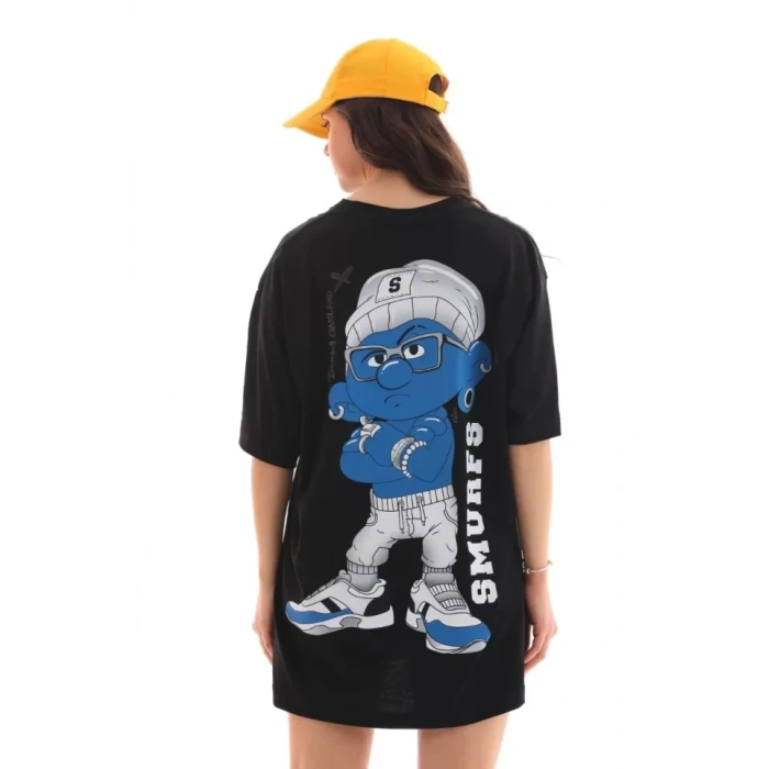 MARSiLYAN- Unisex Bisiklet Yaka Baskılı Oversize T-Shirt - Siyah