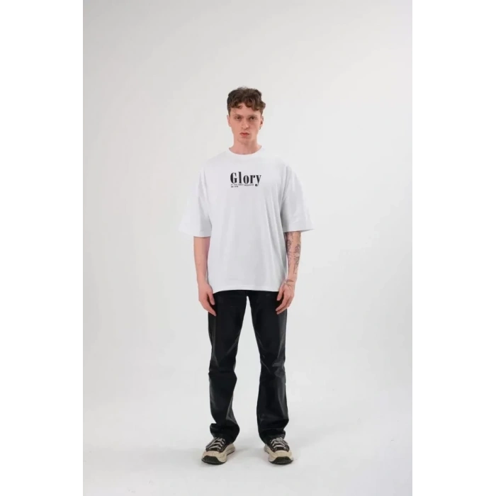 MARSiLYAN- Unisex Bisiklet Yaka Baskılı Oversize T-Shirt - Siyah