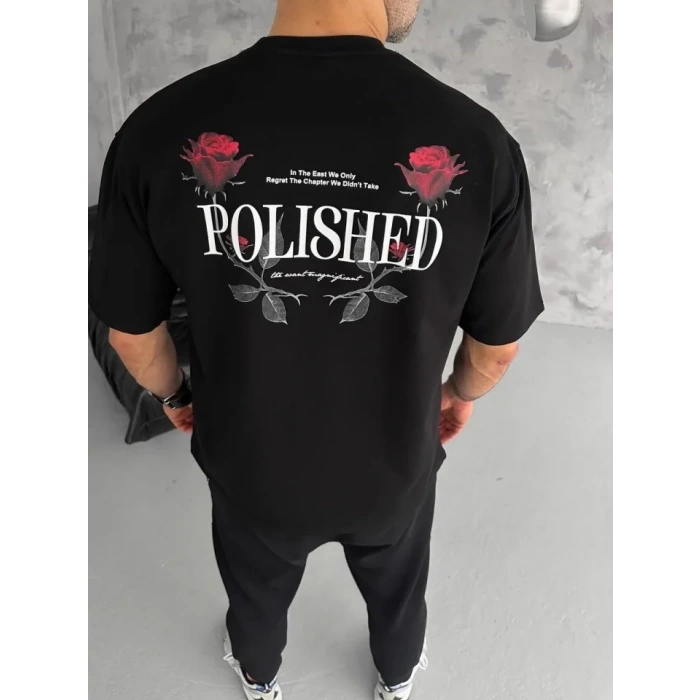 MARSiLYAN- Unisex Bisiklet Yaka Baskılı Oversize T-Shirt - Siyah