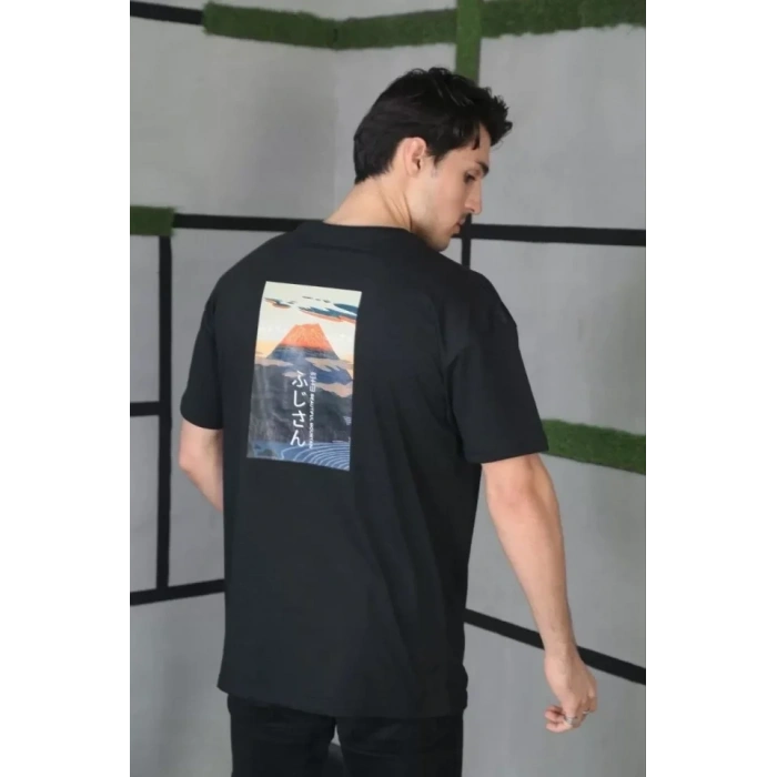 MARSiLYAN- Unisex Bisiklet Yaka Baskılı Oversize T-Shirt - Siyah