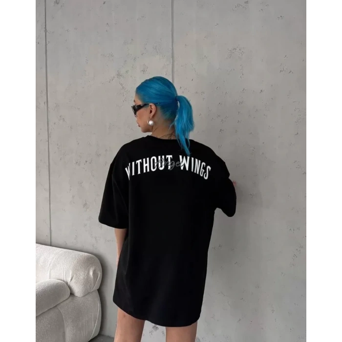 MARSiLYAN- Unisex Bisiklet Yaka Baskılı Oversize T-Shirt - Siyah