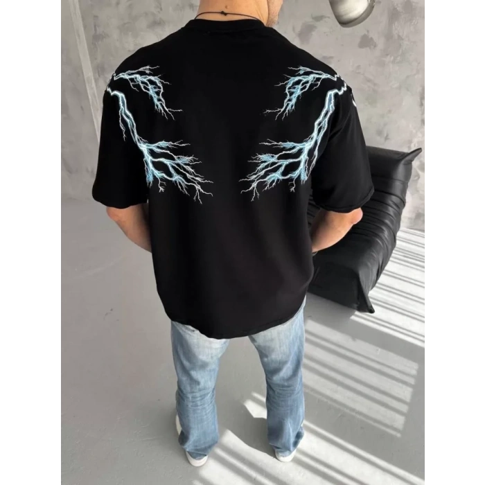 MARSiLYAN- Unisex Bisiklet Yaka Baskılı Oversize T-Shirt - Siyah