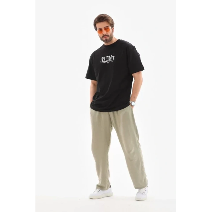 MARSiLYAN- Unisex Bisiklet Yaka Baskılı Oversize T-Shirt - Siyah