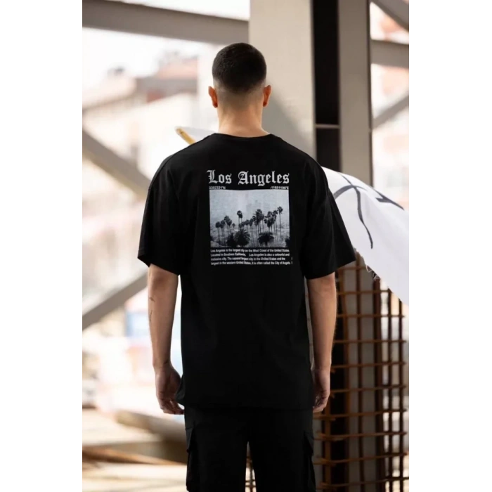 MARSiLYAN- Unisex Bisiklet Yaka Baskılı Oversize T-Shirt - Siyah