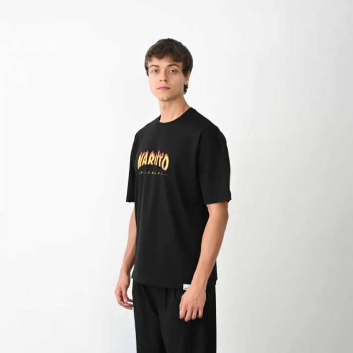 MARSiLYAN- Unisex Bisiklet Yaka Baskılı Oversize T-Shirt - Siyah