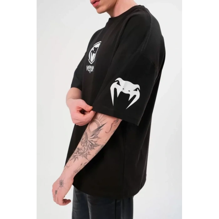 MARSiLYAN- Unisex Bisiklet Yaka Baskılı Oversize T-Shirt - Siyah