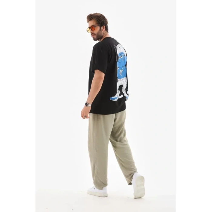 MARSiLYAN- Unisex Bisiklet Yaka Baskılı Oversize T-Shirt - Siyah
