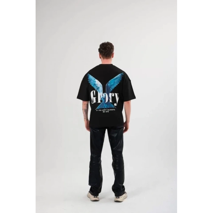 MARSiLYAN- Unisex Bisiklet Yaka Baskılı Oversize T-Shirt - Siyah