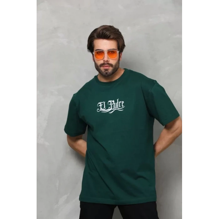 MARSiLYAN- Unisex Bisiklet Yaka Baskılı Oversize T-Shirt - Yeşil