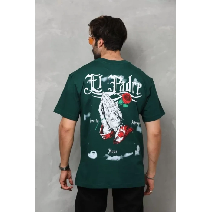 MARSiLYAN- Unisex Bisiklet Yaka Baskılı Oversize T-Shirt - Yeşil