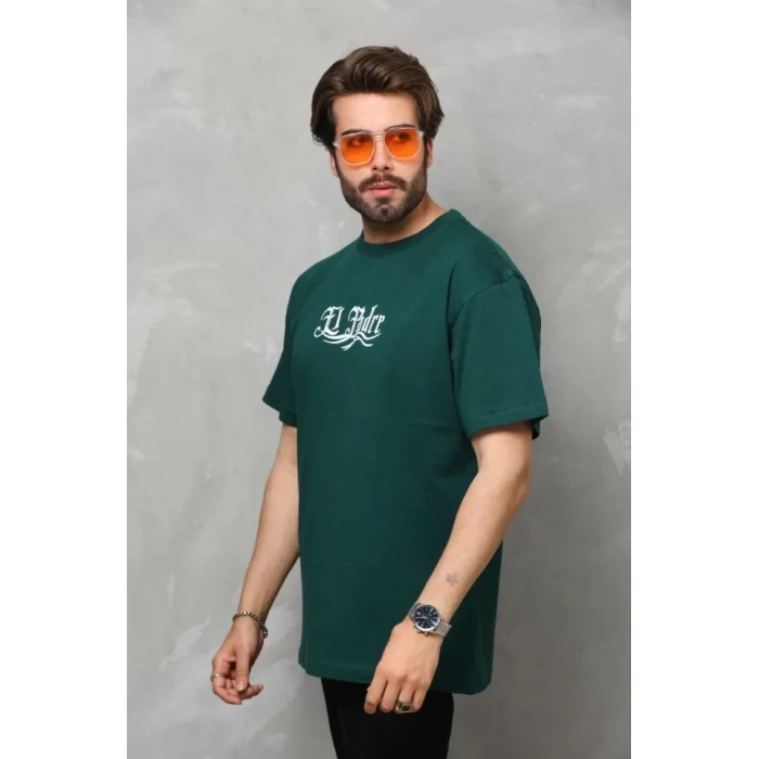 MARSiLYAN- Unisex Bisiklet Yaka Baskılı Oversize T-Shirt - Yeşil